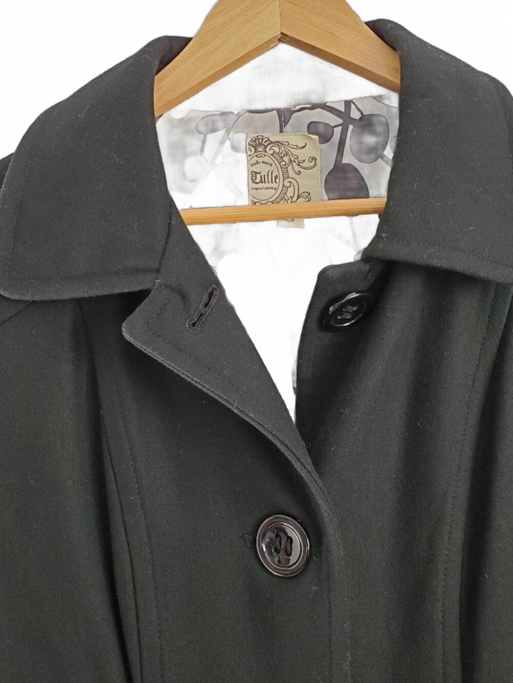 ANTHROPOLOGIE TULLE ORIGINAL CLOTHING Black ¾ Length Winer Coat with Front Pocke - Picture 3 of 7